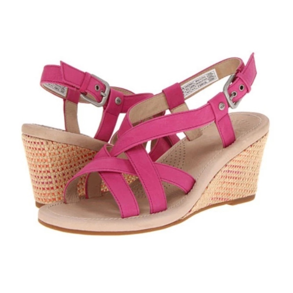 UGG Pink Tan Wedge Sandals with Crisscross Straps size 8.5